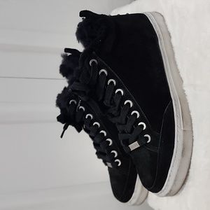 Women's J/Slides Black Suede Faux Fur Lined Booties Sneakers Size 6